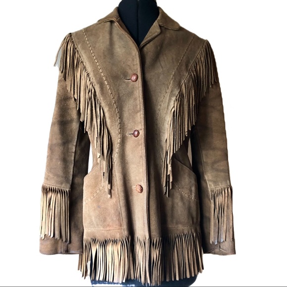 pioneer wear Jackets & Blazers - Vintage pioneer wear leather fringe boho coat